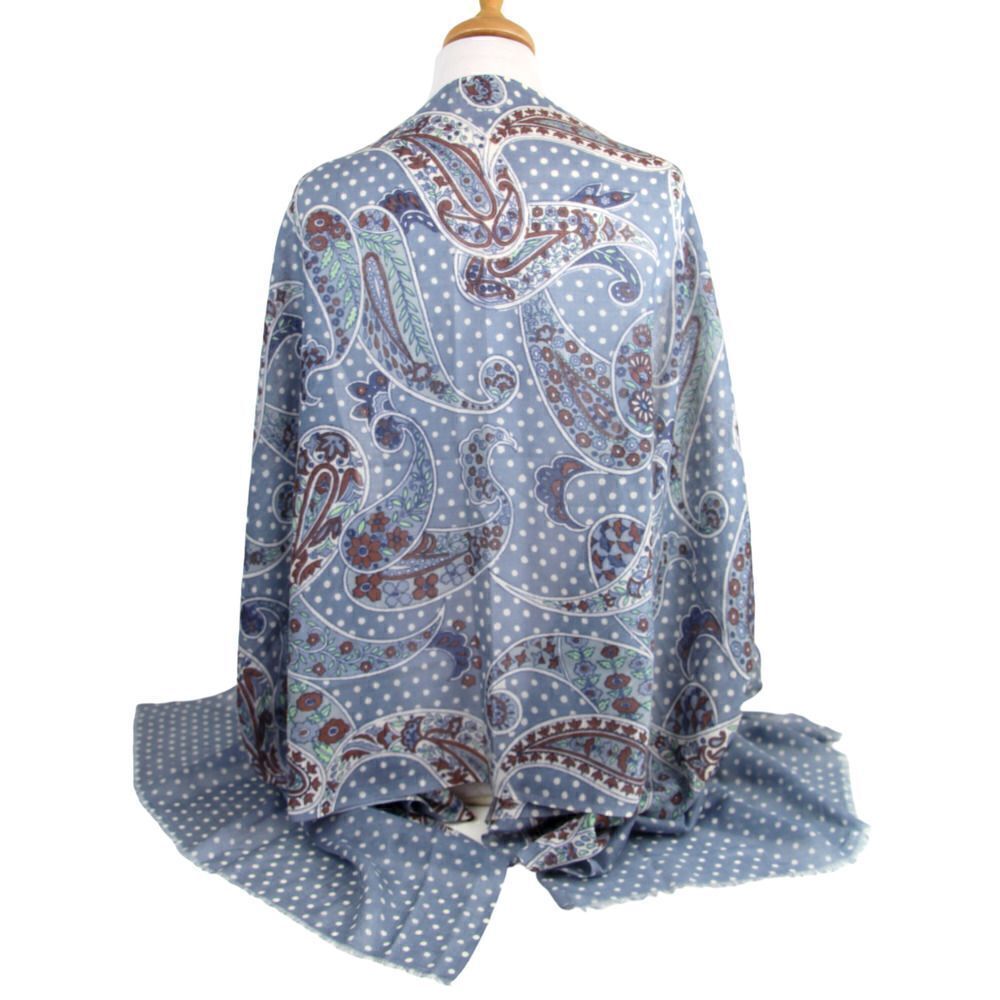 NEW 27"x76.5" ISIS BLUE MULTICOLOR PAISLEY SILK SCARF SHAWL WRAP (B46